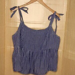 Old Navy Plus Blue White Check Gingham Cropped Shirred Tie Strap Top 3X